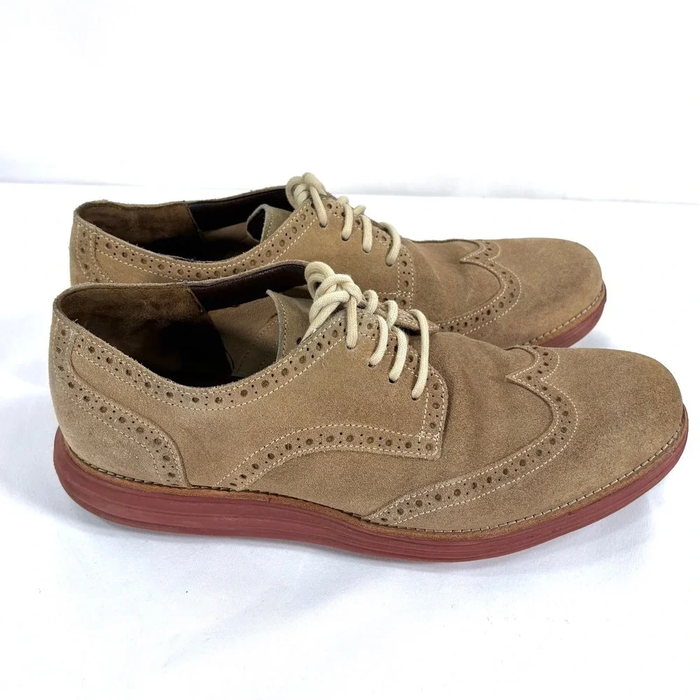 Cole‎ Haan LunarGrand Wingtip Oxford Tan Suede C10228 Mens 10.5 M